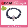 Mens Fashion Armband Black Achat Bead Silber Helm Charms Armband